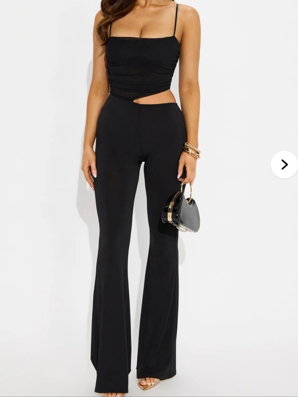 Fashion Nova Black High-Waist Cutout Flare Jumpsuit